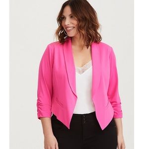 Neon Pink Ruched Crepe Blazer
